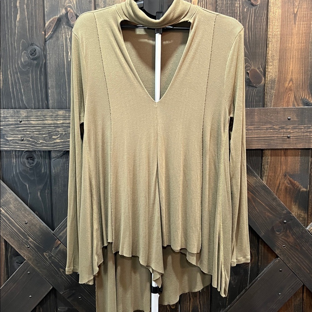 Free People Uptown Tunic Top Size L Oversized‎ Boho Layering Green